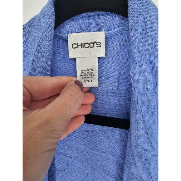 Chico's Women's Blue Purple Long Sleeve Open Front Tie Waist Cardigan Size 1 M) - Picture 3 of 4